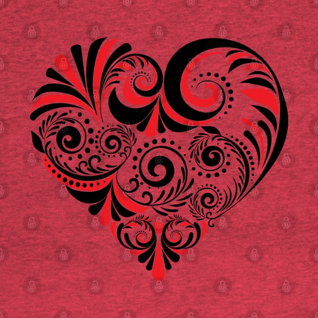 Red black Folk Floral Heart by AnnArtshock